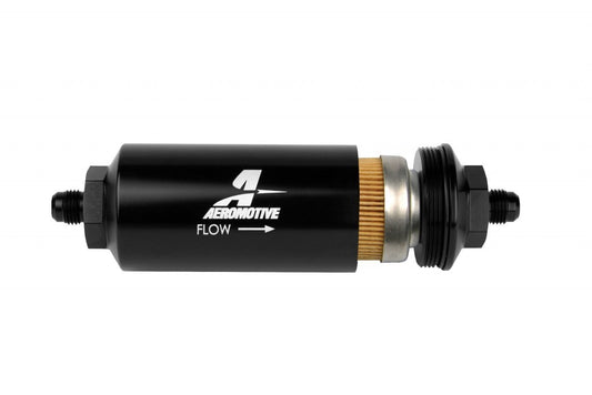 AEROMOTIVE 6an Inline Fuel Filter 10 Micron 2in OD Black AEROMOTIVE