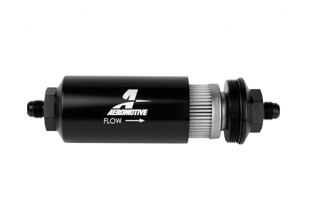 AEROMOTIVE 6an Inline Fuel Filter 100 Micron 2in OD Black AEROMOTIVE