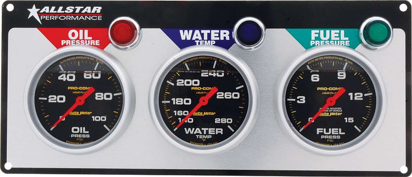 ALLSTAR PERFORMANCE 3 Gauge Panel A/M OP/WT/FP Liquid Filled ALLSTAR PERFORMANCE