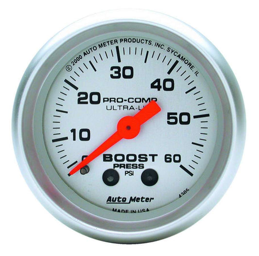 AUTOMETER 2-1/16in U/L Boost Gauge 0-60psi AUTOMETER