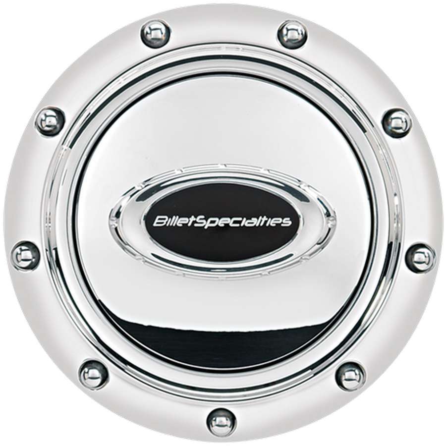 BILLET SPECIALTIES Horn Button Riveted Polished w/Black Logo BILLET SPECIALTIES