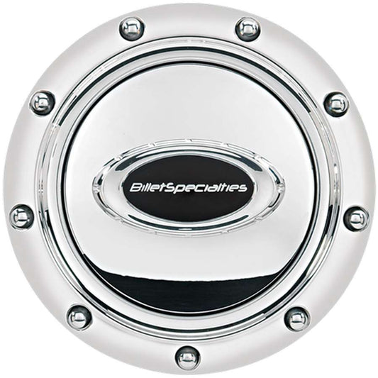 BILLET SPECIALTIES Horn Button Riveted Polished w/Black Logo BILLET SPECIALTIES