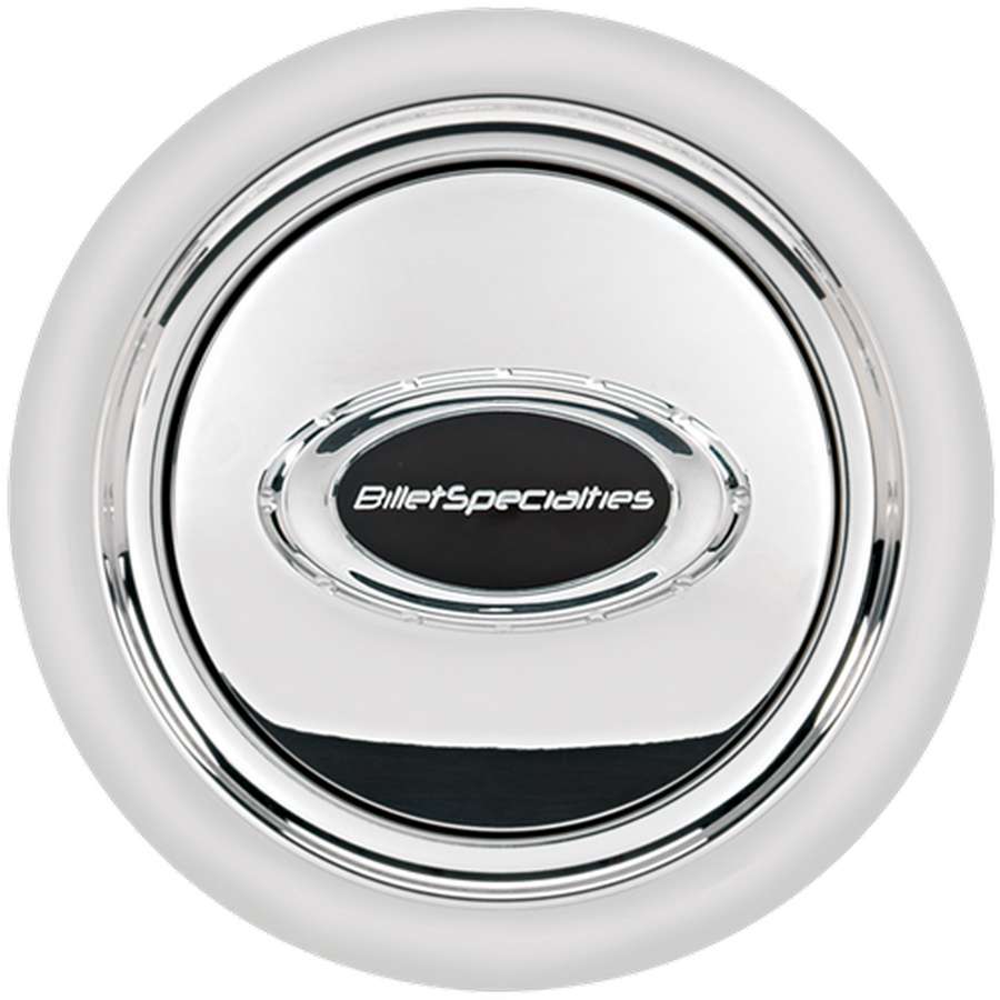 BILLET SPECIALTIES Horn Button Smooth Polished w/Black Logo BILLET SPECIALTIES