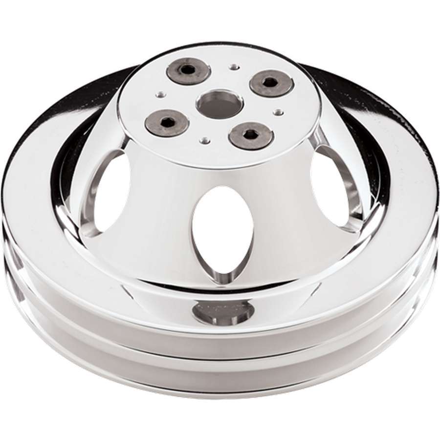 BILLET SPECIALTIES Polished BBC 2 Groove Upper Pulley BILLET SPECIALTIES