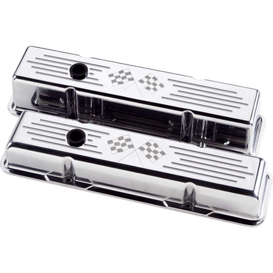 BILLET SPECIALTIES SBC Short Checkered Flag Valve Covers BILLET SPECIALTIES