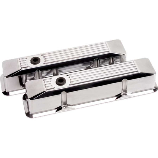 BILLET SPECIALTIES Valve Covers SBC Ribbed Polished Tall BILLET SPECIALTIES