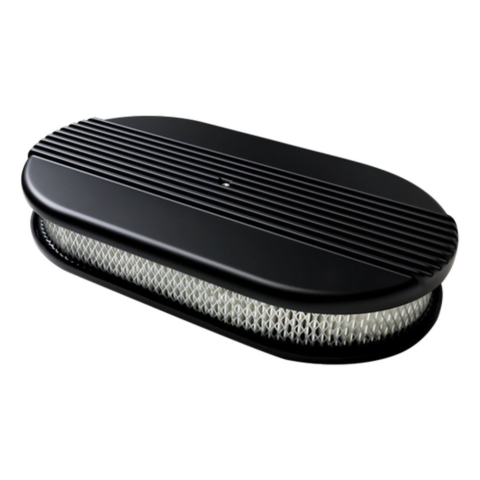 BILLET SPECIALTIES Air Cleaner Large Oval Ribbed Black BILLET SPECIALTIES