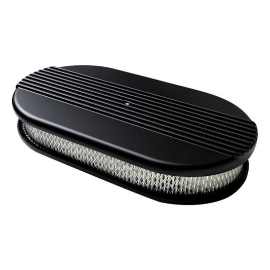 BILLET SPECIALTIES Air Cleaner Large Oval Ribbed Black BILLET SPECIALTIES