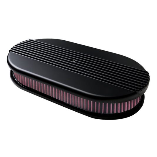 BILLET SPECIALTIES Air Cleaner Dual Quad Ribbed Black BILLET SPECIALTIES