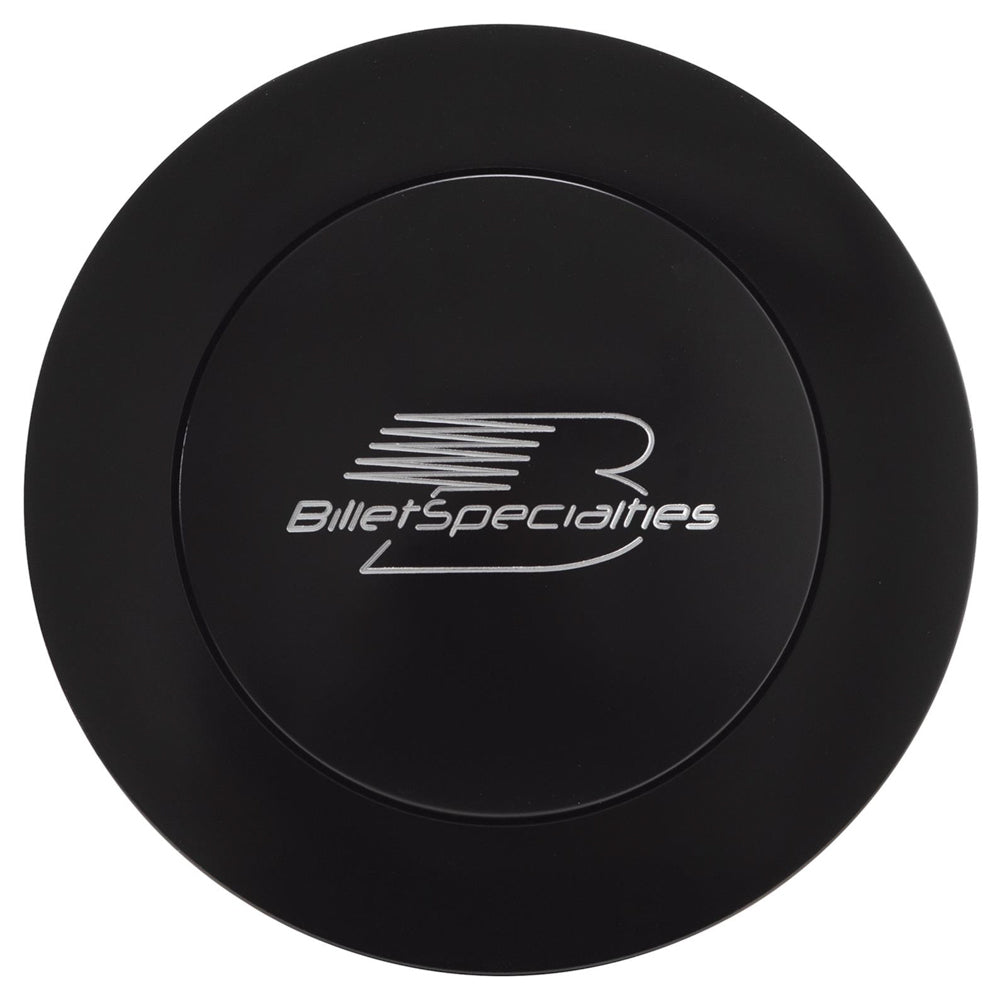 BILLET SPECIALTIES Horn Button Large Black Billet Specialties Logo BILLET SPECIALTIES