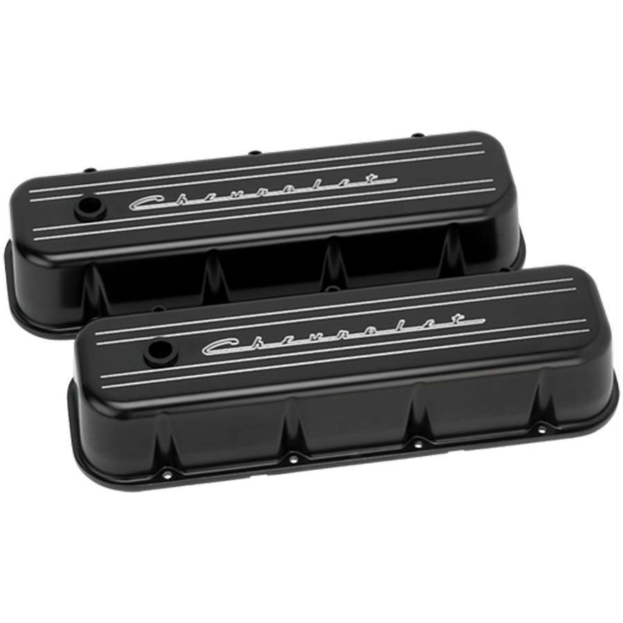 BILLET SPECIALTIES BBC Tall Valve Cover Chevrolet Script Black BILLET SPECIALTIES