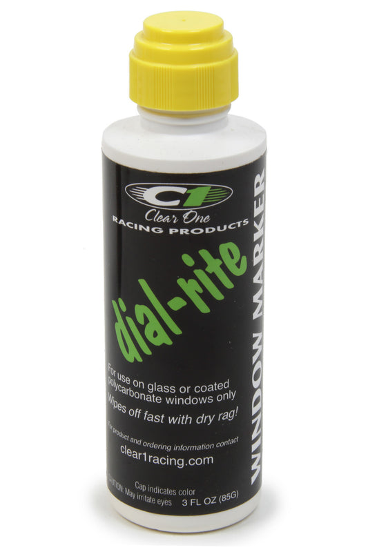 CLEAR ONE RACING PRODUCTS Dial-in Window Marker Yellow 3oz Dial-Rite CLEAR ONE RACING PRODUCTS