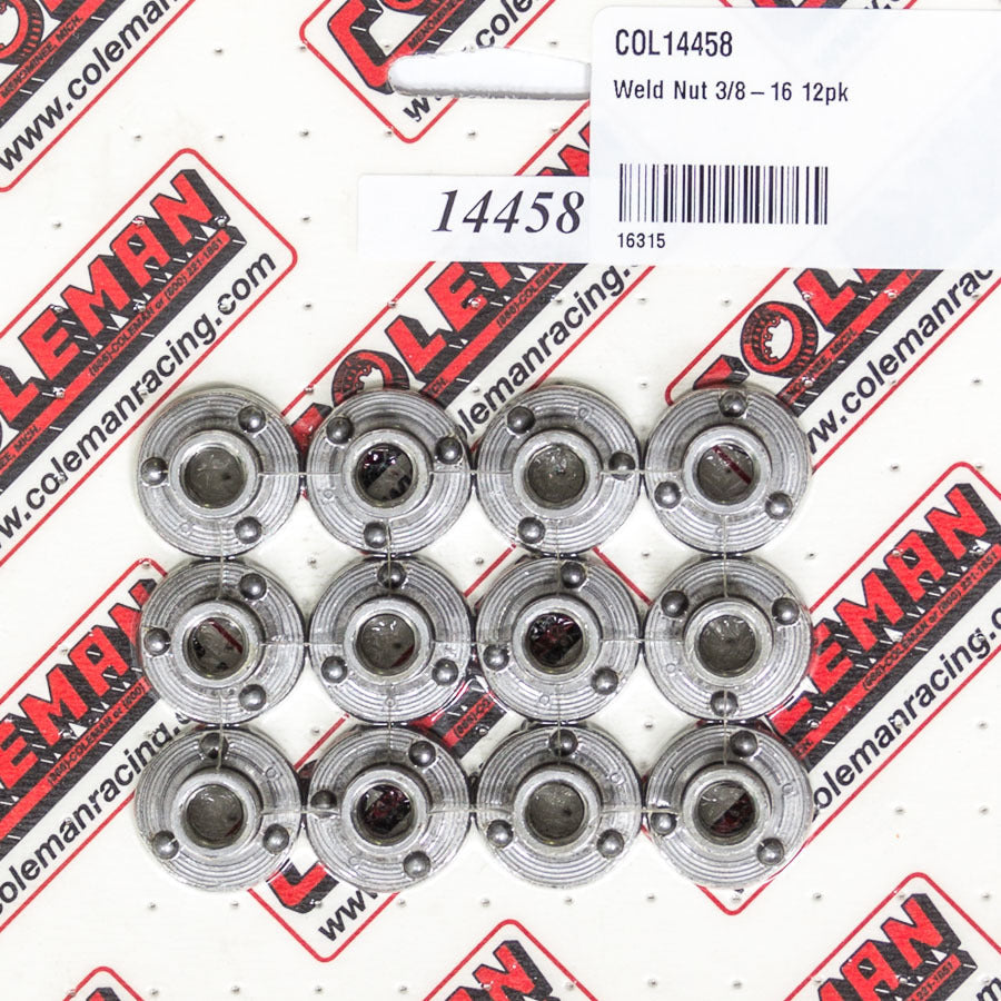 COLEMAN RACING PRODUCTS Weld Nut 3/8-16 12pk COLEMAN RACING PRODUCTS