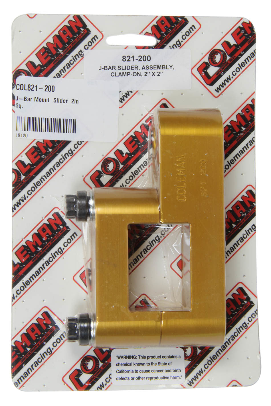 COLEMAN RACING PRODUCTS J-Bar Mount  Slider  2in Sq. COLEMAN RACING PRODUCTS