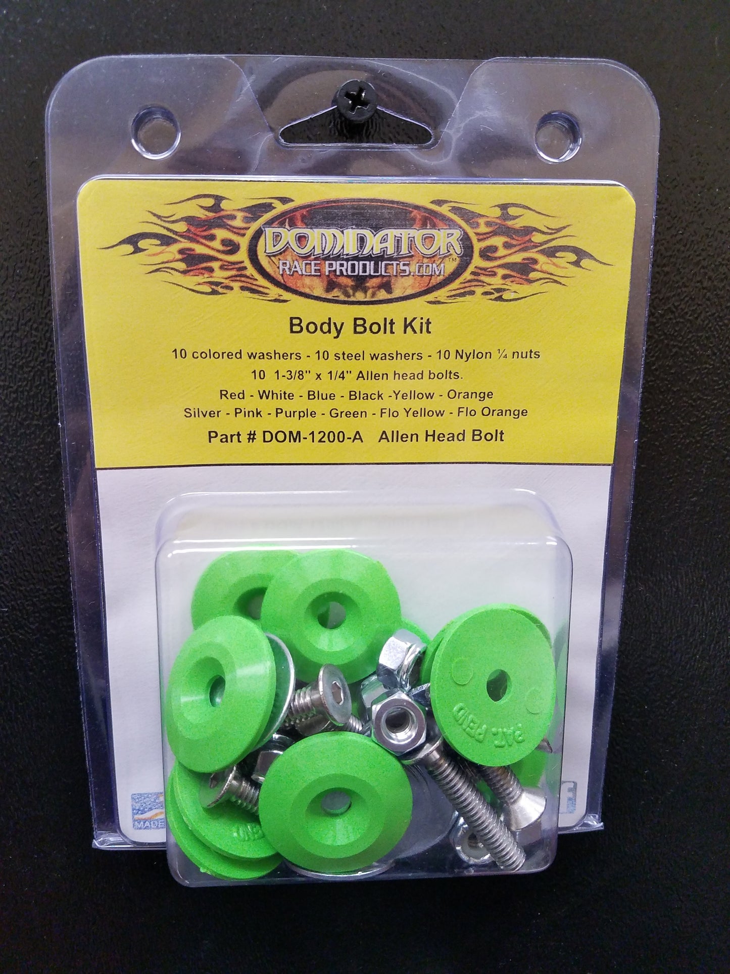 DOMINATOR RACE PRODUCTS Body Bolt Kit Xtreme Green Allen Head DOMINATOR RACE PRODUCTS