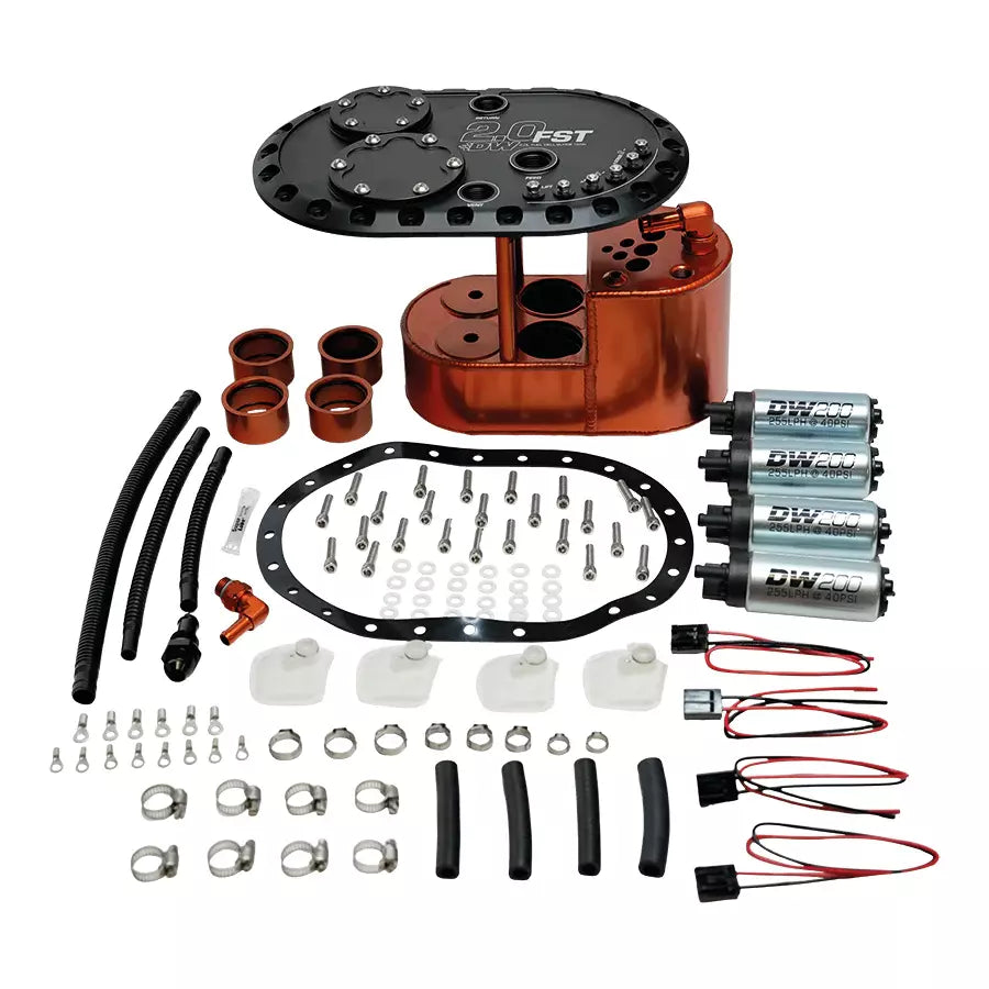 DEATSCHWERKS 2.0L Staged Fuel Cell Su rge Tank with 4 DW200 Fu DEATSCHWERKS