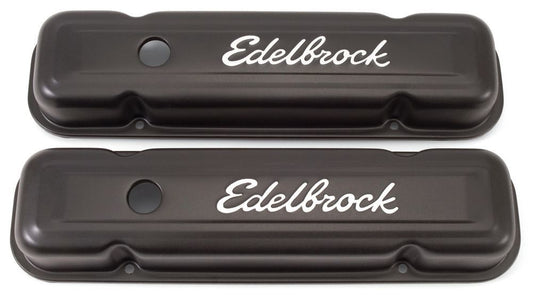 EDELBROCK Valve Cover Kit Pontiac V8 Signature Series Blk EDELBROCK