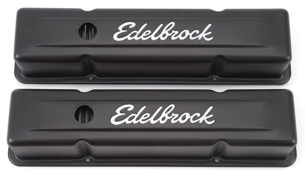 EDELBROCK Valve Cover Kit SBC Signature Series Black EDELBROCK