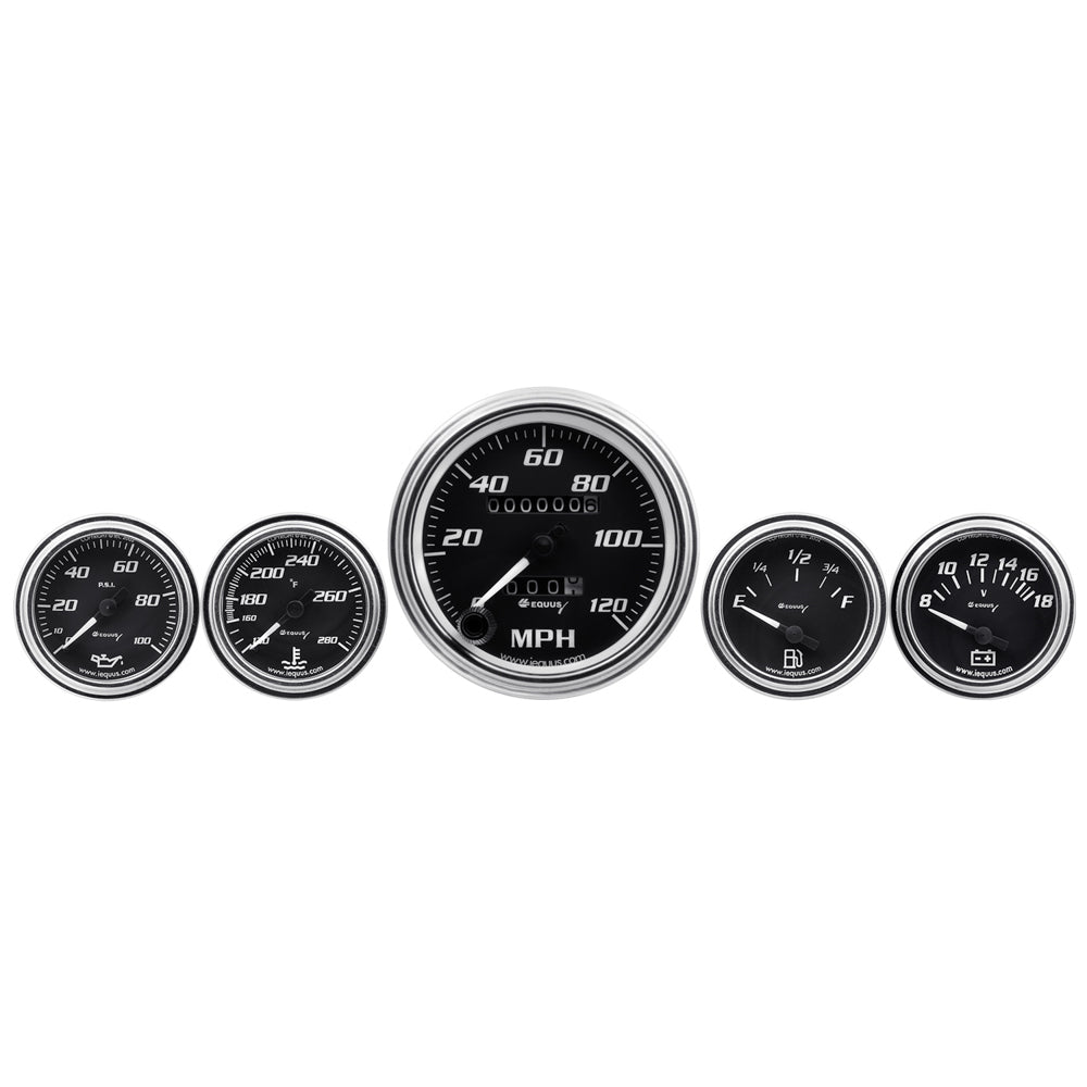 EQUUS 5-Piece Gauge Set Black Face/Chrome Bezel EQUUS