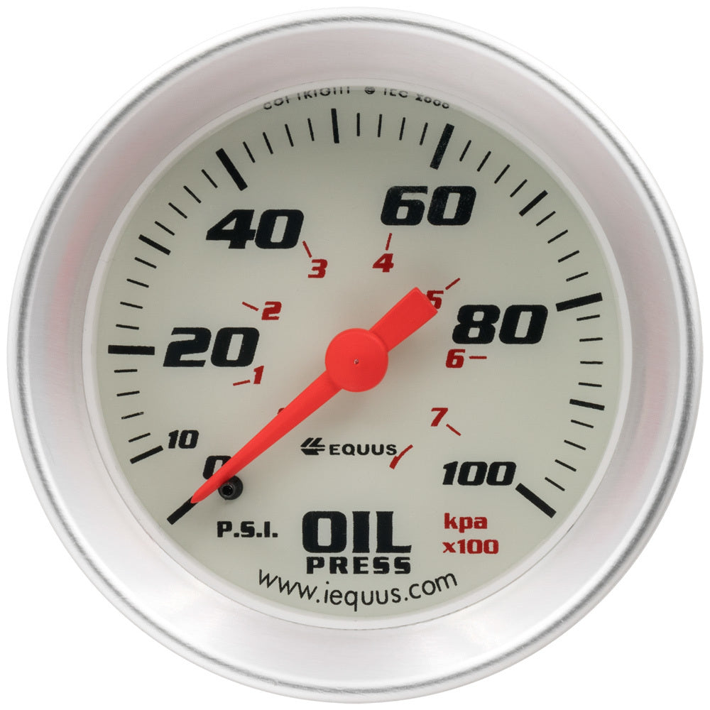 EQUUS 2.0 Dia Oil Pressure Gauge Silver  0-100psi EQUUS