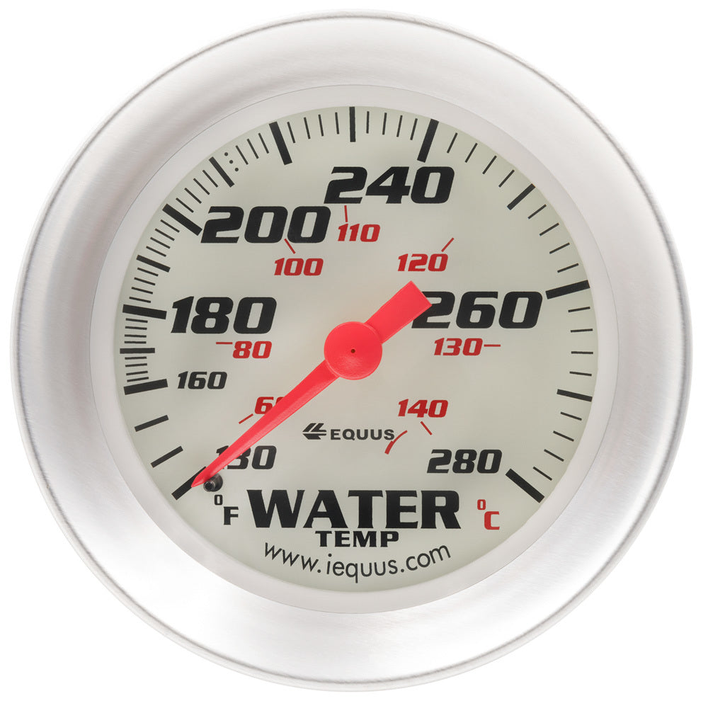 EQUUS 2-5/8 Dia Water Temp Gauge Silver  130-280 EQUUS