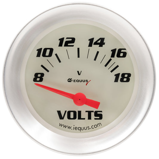 EQUUS 2-5/8 Dia Voltmeter Gauge Silver 8-18 Volts EQUUS