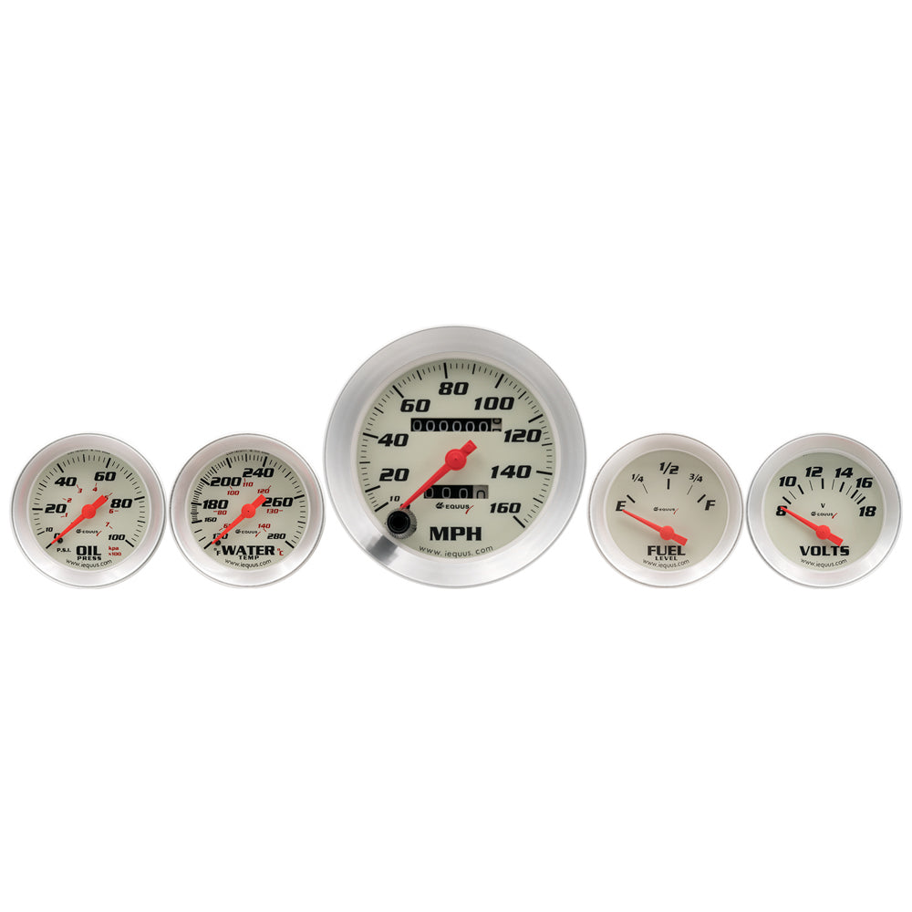 EQUUS 5-Piece Gauge Set White Face/Silver Bezel EQUUS