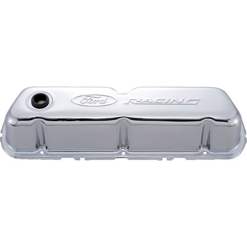 FORD Chrome Steel Valve Cover Set w/Ford Racing Logo FORD