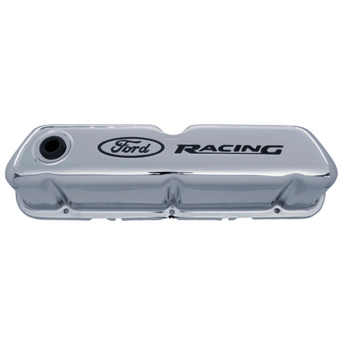 FORD Chrome Steel Valve Cover Set w/Ford Racing Logo FORD