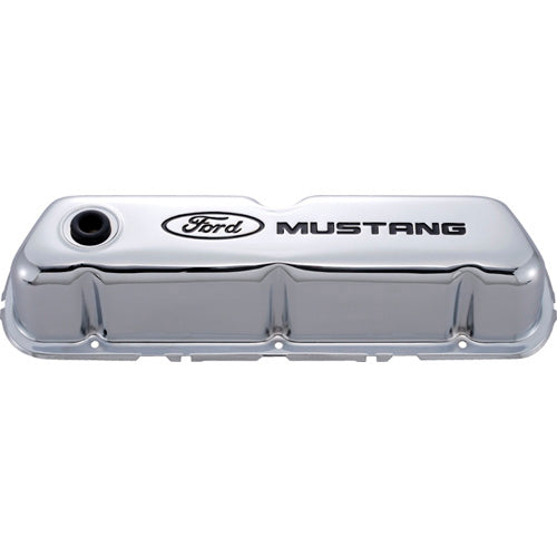 FORD Chrome Steel Valve Cover Set w/Mustang Logo FORD