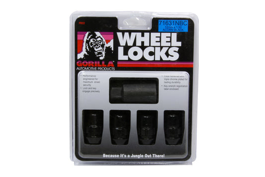 GORILLA 4 Wheel Locks 12mm x 1.5 Black Chrome GORILLA