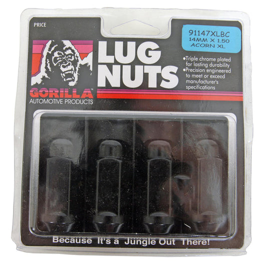 GORILLA 4 Lugnuts Acorn Bulge 14 mm x 1.5 Black X-Long GORILLA