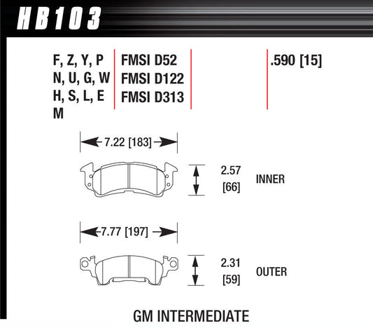 HAWK BRAKE Brake Pad GM D-52 Blue Pad HAWK BRAKE