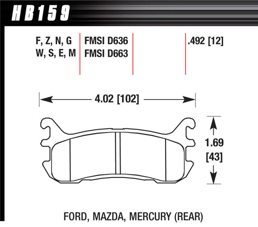 HAWK BRAKE Street Brake Pads Rear Miata DTC 60 HAWK BRAKE