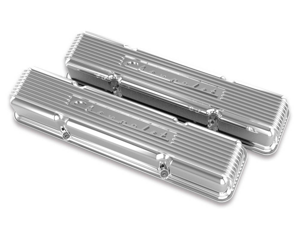 HOLLEY SBC Valve Covers Finned Vintage Series Polished HOLLEY