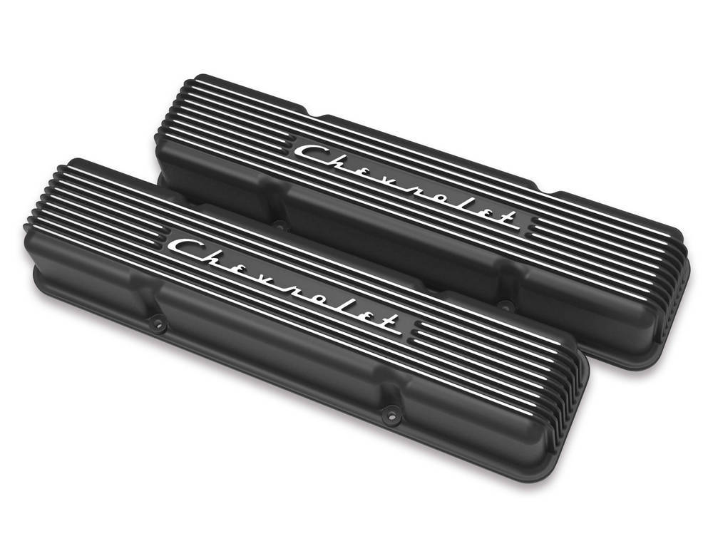 HOLLEY SBC Valve Covers Finned Vintage Series Black HOLLEY