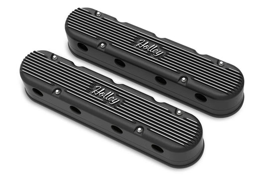 HOLLEY 2-Piece Cast Alm GM LS Valve Cover Set - Black HOLLEY