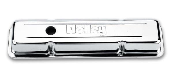 HOLLEY SBC Chrome Valve Covers w/Holley Logo - Short HOLLEY