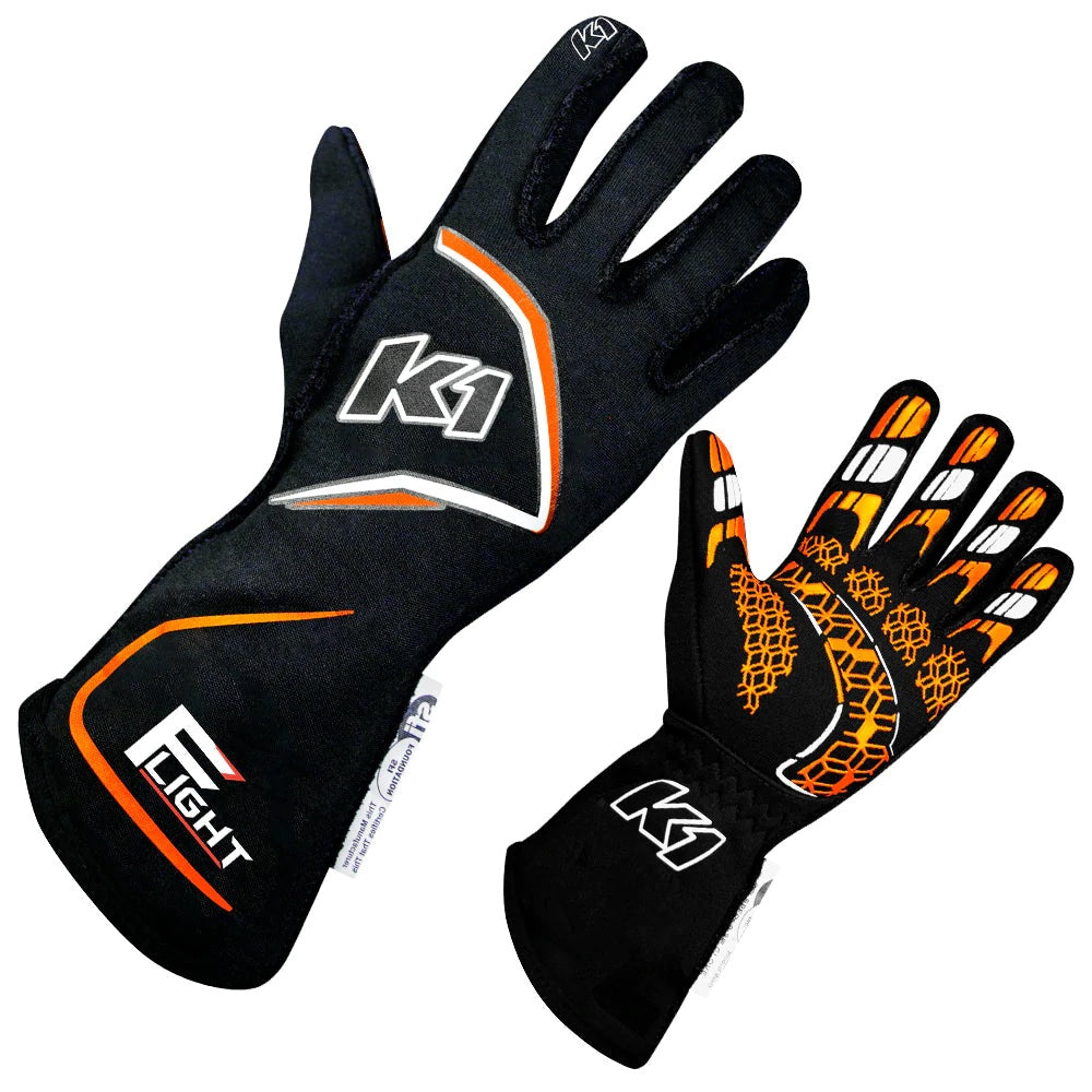 K1 RACEGEAR Gloves Flight Large Black-Flo Orange K1 RACEGEAR