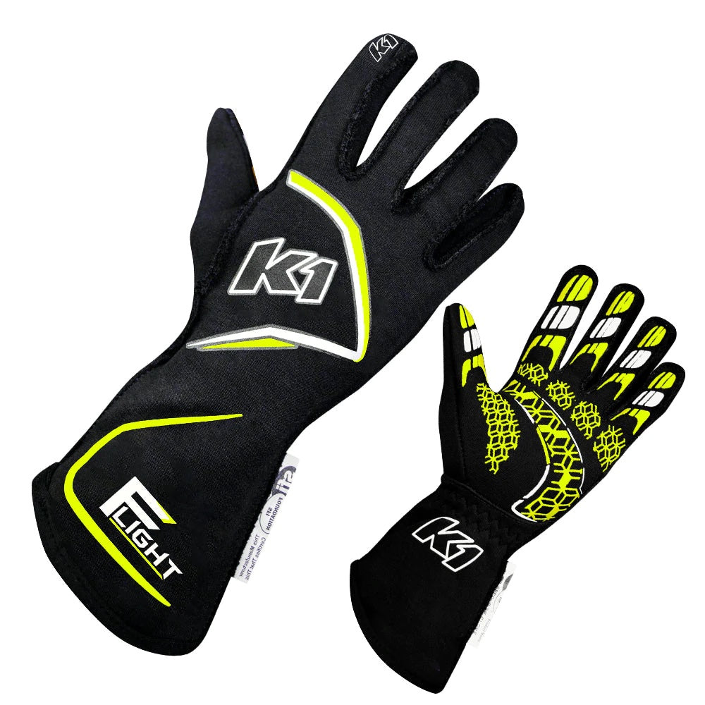 K1 RACEGEAR Gloves Flight Large Black-Flo Yellow K1 RACEGEAR