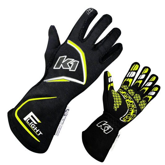 K1 RACEGEAR Gloves Flight Small Black-Flo Yellow K1 RACEGEAR