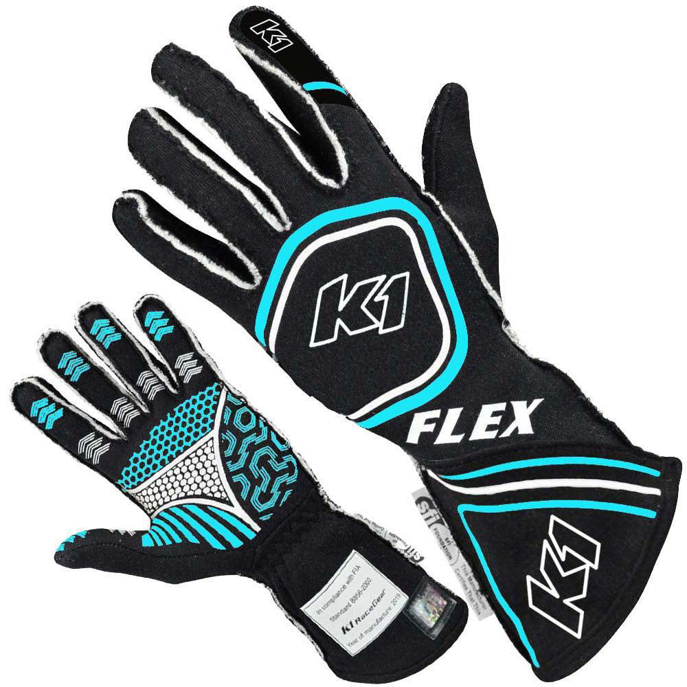 K1 RACEGEAR Glove Flex Large Black / Flo Blue SFI / FIA K1 RACEGEAR