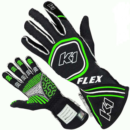 K1 RACEGEAR Glove Flex Large Black / Flo Green SFI / FIA K1 RACEGEAR