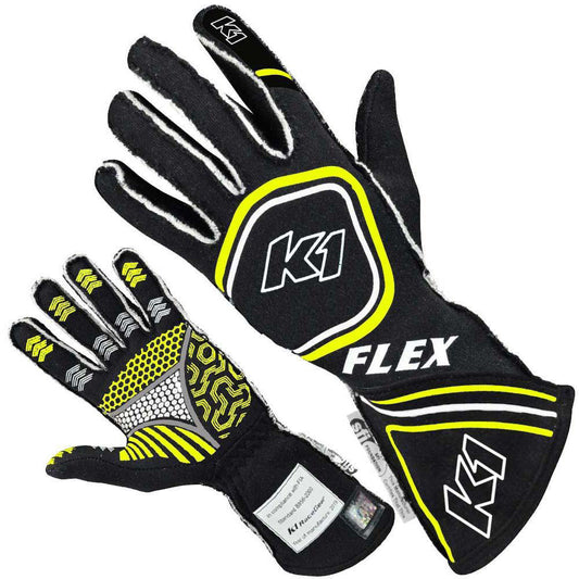 K1 RACEGEAR Glove Flex Large Black / Flo Yellow SFI / FIA K1 RACEGEAR