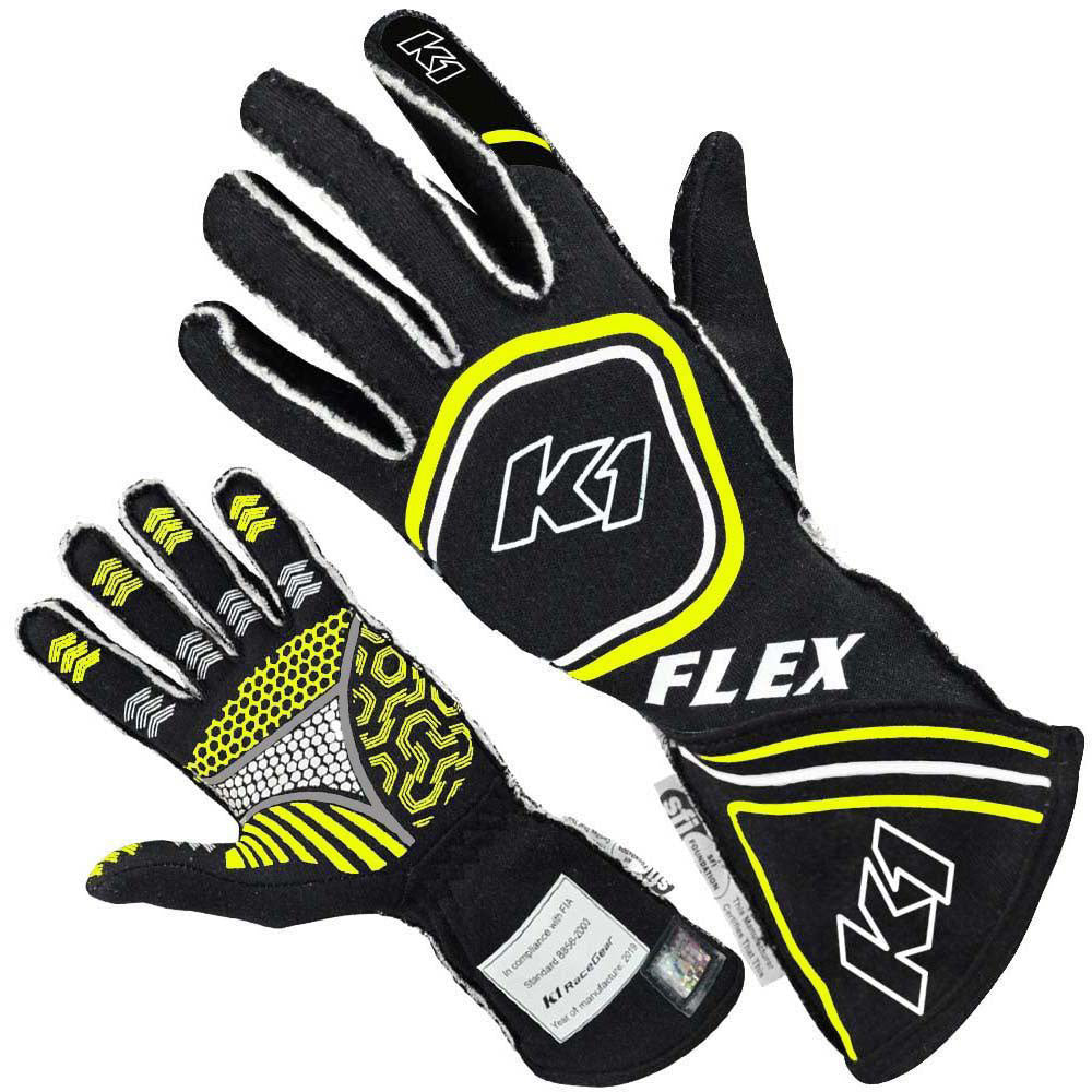 K1 RACEGEAR Glove Flex Medium Black / Flo Yellow SFI / FIA K1 RACEGEAR