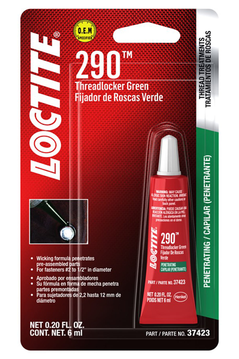 LOCTITE Threadlocker 290 Wicking Green 6ml/.20oz LOCTITE