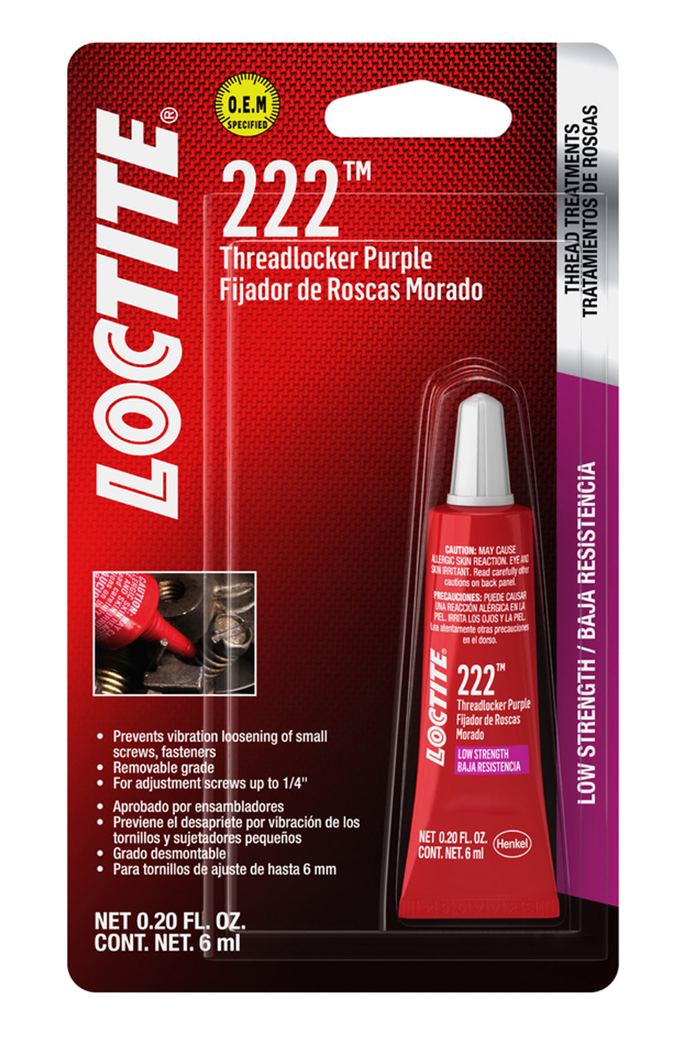 LOCTITE Threadlocker 222 Low Str ength Purple 6ml LOCTITE