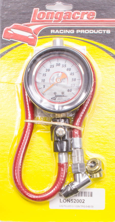 LONGACRE Tire Gauge 0-60PSI 2.5in GID Liquid Filled LONGACRE