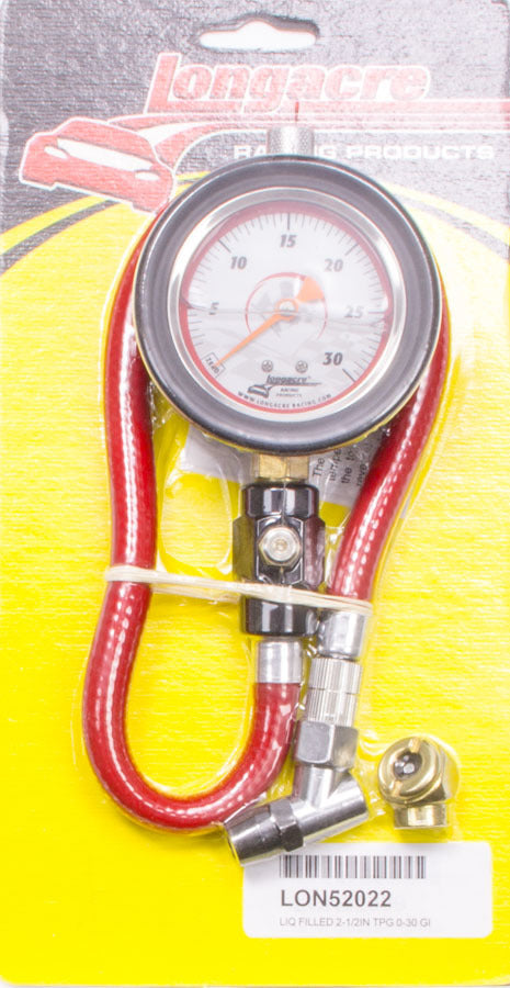 LONGACRE Tire Gauge 0-30PSI 2.5in GID Liquid Filled LONGACRE