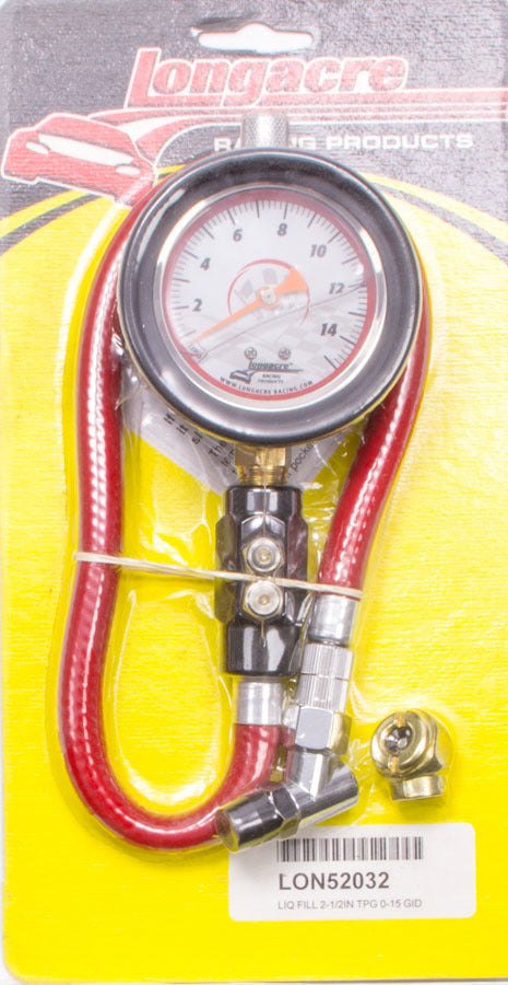 LONGACRE Tire Gauge 0-15PSI 2.5in GID Dual Bleed LONGACRE